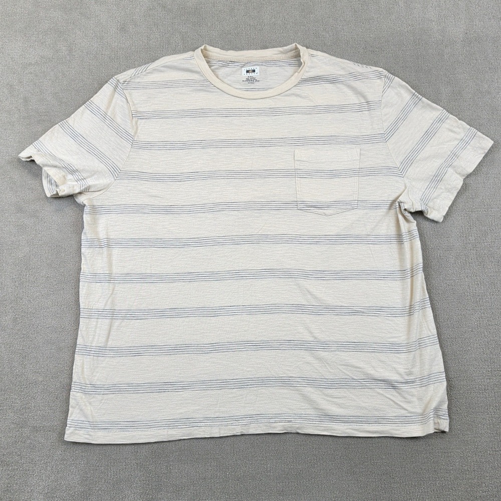 Joseph Abboud T-Shirt Mens XXL Beige Blue Striped Pocket Cotton Modal Modern Fit